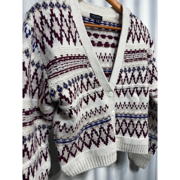 Rag & Bone Willow Fairisle multi color wool short cardigan sweater M - Picture 7 of 12